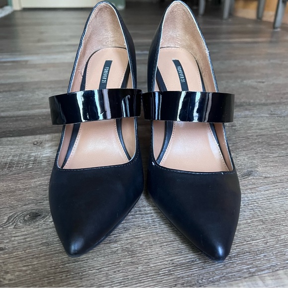 Black Stiletto Pointy Toe Heels with Patent Leather Mary Jane Strap - Picture 11 of 11